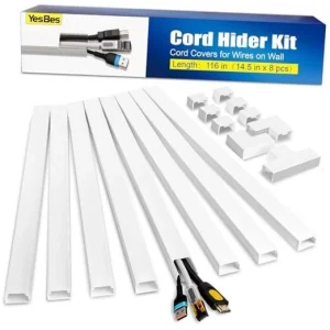 Cord Hider Kit, Cord Covers for Wires on Wall, Paintable Cable Raceway, 116in