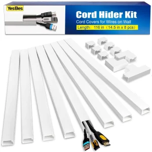 116in Cord Hider Kit, Cord Covers Wires on Wall, Paintable Cable Raceway, Cord